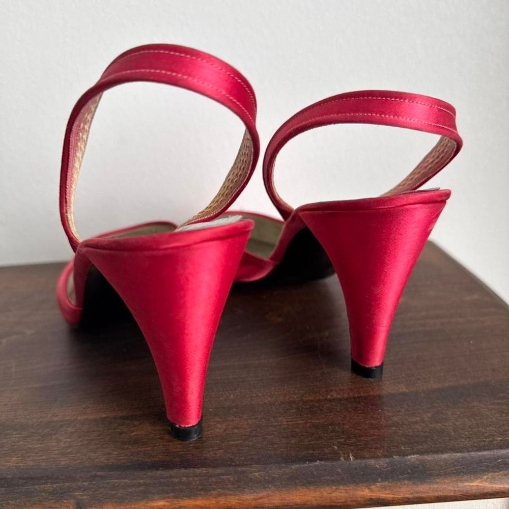 Vintage Red / pink satin slingback heel Charles Jourdan size 10 - Picture 7 of 8